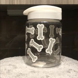 Dog Snack Jar - Plastic Gray Dog Bone with White